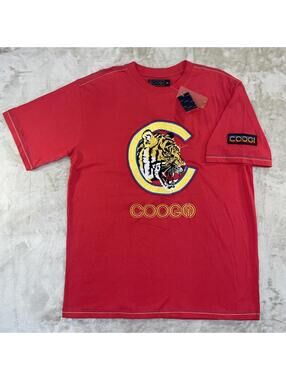 Vintage Y2K COOGI Australia Logo 3d Tiger Raised Embroidered Red XXL T Shirt NWT